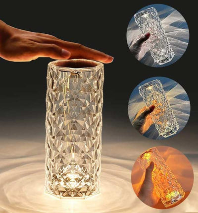 Rose Crystal Diamond Table Lamp Acrylic Touch Atmosphere Light 16 Colors Fantasy Night Light Six-Speed Dimming Creative Gift (USB Plug-In Use)